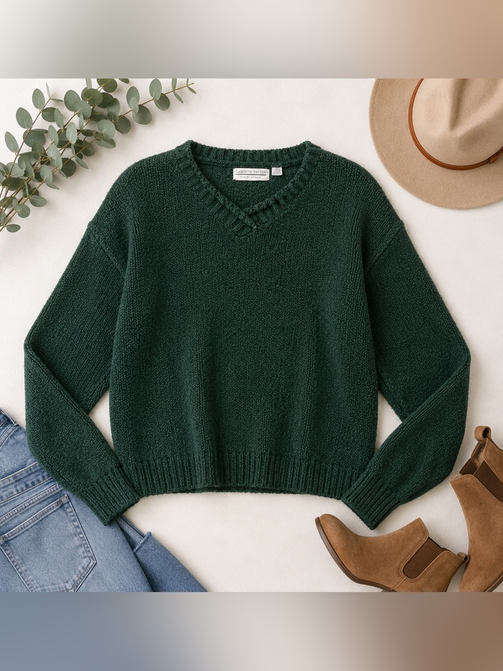 Carolyn Taylor Dark Green V-Neck Women’s Sweater